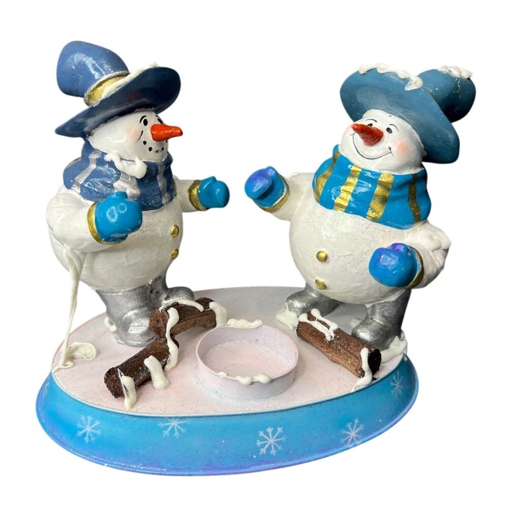Decor Snowman Pair Votive Holder Metal Christmas Winter Decor